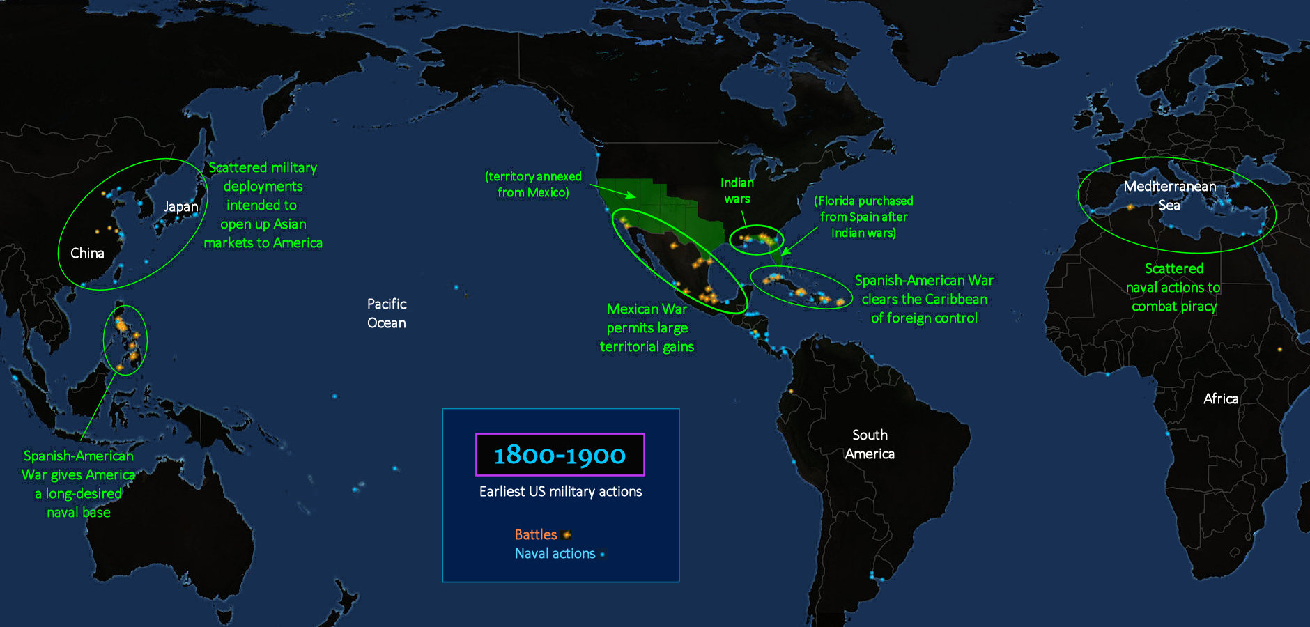 American military actions, 1800s map